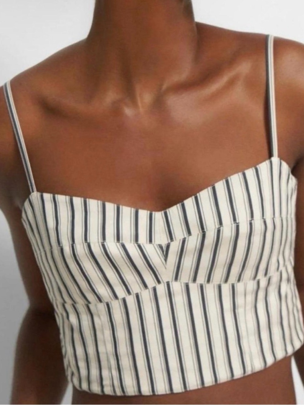 Theory Sz S Striped Cropped Bustier Top w/vertical black white stripes NWOT
